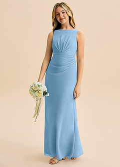 Azazie Floris Junior Robe Trapèze en Mousseline de soie Plissée Acier Bleuté image1