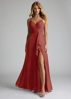 Azazie Akita Bridesmaid Dresses Terracotta A-Line Chiffon Dress image3