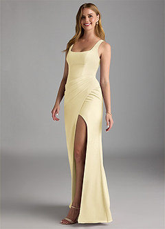 Azazie Mero Bridesmaid Dresses Lemon Sorbet Sheath Pleated Chiffon Dress image7