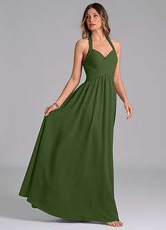 Azazie Darlyn Bridesmaid Dresses Olive A-Line Pleated Chiffon Dress image6