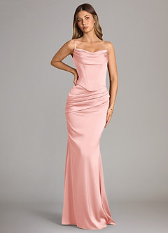 Azazie Sorrel Bridesmaid Dresses Powder Pink Mermaid Strapless Stretch Satin Convertible Dress image6