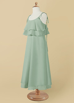Azazie Temi Blumenmädchenkleider A-Linie Spaghetti Riemen Chiffon Kleid Agave image12