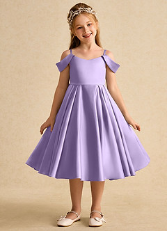 Azazie Favia Blumenmädchenkleider A-Linie Schulterfrei Matte Satin Kleid Flieder image2