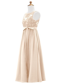 Azazie Elly Junior Abito A-Line in Chiffon Pizzo Alabastro Bianco image9