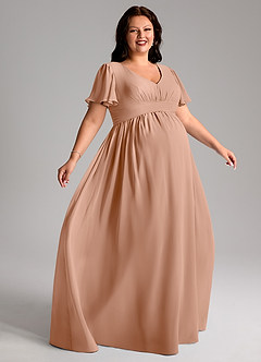 Azazie Verna Maternity Bridesmaid Dresses A-Line V-Neck Ruched Chiffon Floor-Length Dress image9