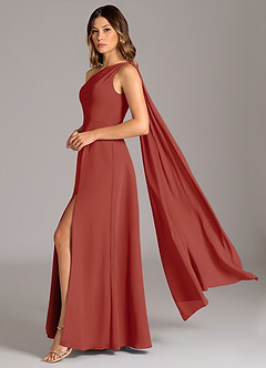 Azazie Tella Bridesmaid Dresses Terracotta A-Line One Shoulder Chiffon Dress image1