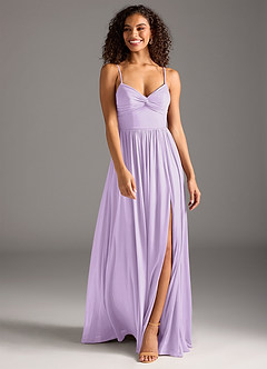 Azazie Zeya Bridesmaid Dresses Lilac A-Line Pleated Mesh Dress image4