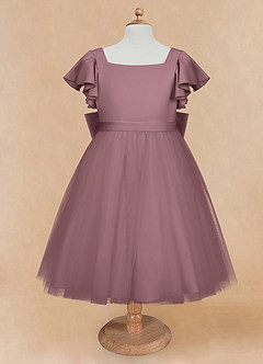 Azazie Kaeya Flower Girl Dresses Vintage Mauve A-Line Bow Tulle Dress image5