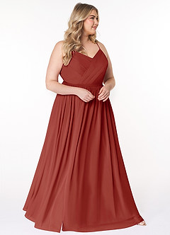 Azazie Cora Bridesmaid Dresses Terracotta A-Line Pleated Chiffon Dress image9