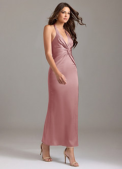 Azazie Valerie Bridesmaid Dresses Dusty Rose Mermaid Pleated Stretch Satin Dress image4