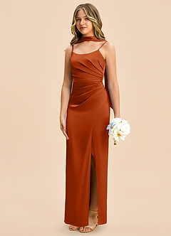 Azazie Calandra Junior Burnt Orange Sheath Pleated Stretch Satin Dress image4