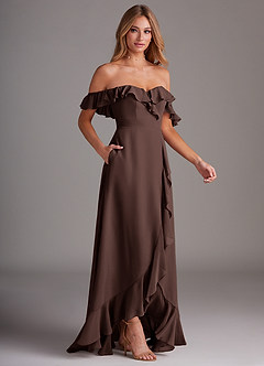 Azazie Lyra Bridesmaid Dresses Ganache A-Line Chiffon Convertible Dress image6