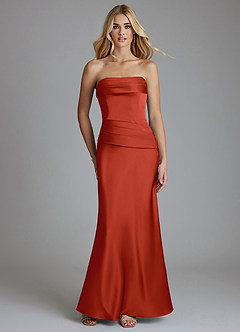 Azazie Lenya Brudtärnklänningar Klä av Tubklänning i Stretch Satin Plisserad Rost image1