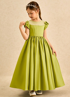 Azazie Toffee Robe Demoiselle D'honneur Fillette Robe Robe de bal en Mat Satiné Nœud Citronnelle image4