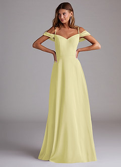 Azazie Marley Jurken voor bruidsmeisjes Converteerbaar Jurk van Chiffon met A-Lijn Off the Shoulder Citroensorbet image4