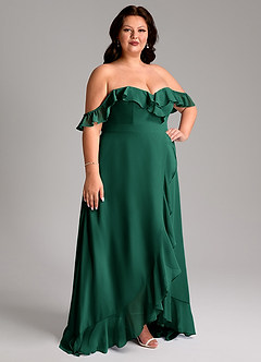 Azazie Lyra Bridesmaid Dresses Emerald A-Line Chiffon Convertible Dress image13