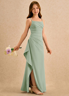 Azazie Cannoli Girls Formal Abiti da Ragazza di Fiori Abito A-Line in Chiffon Plissettato Verde Salvia image1