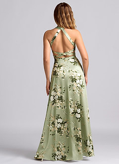 Azazie Clarice Bridesmaid Dresses Floral Vines A-Line High Neck Stretch Satin Dress image3