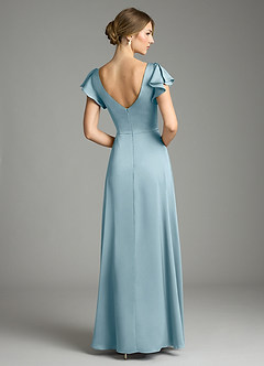 Azazie Omari Vestidos de damas de honor Vestido de Azul Malhumorado de Satén Elástico de Corte en A image2