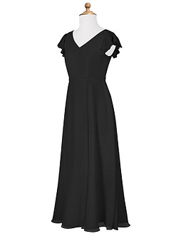 Azazie Claudine A-Linie Plissee Chiffon Kleider Schwarz image7