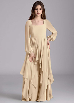 Azazie Clara Junior Jurk van Chiffon met A-Lijn Blouson Champagne image5