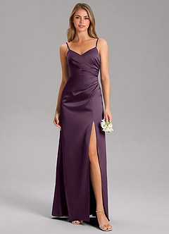 Azazie Azuree Bridesmaid Dresses Plum A-Line Pleated Stretch Satin Dress image7