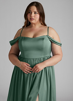 Azazie Morana Bridesmaid Dresses Eucalyptus A-Line Off the Shoulder Stretch Satin Convertible Dress image15