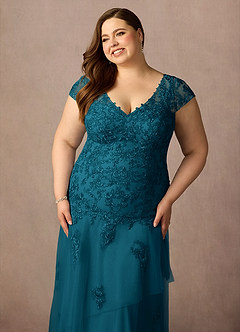 Azazie Romy Mother of the Bride Dresses Ink Blue Mermaid V-Neck Sequins Tulle Dress image11