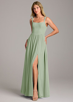 Azazie Rosaline Bridesmaid Dresses Dusty Sage A-Line Side Slit Chiffon Dress image3