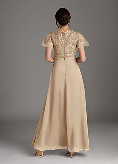 Azazie Singer Mother of the Bride Dresses Champagne A-Line V-Neck Lace Chiffon Dress image2