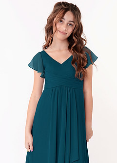 Azazie Omari Junior Ink Blue A-Line Ruched Chiffon Dress image4