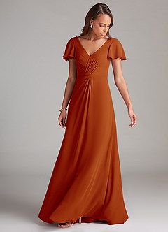 Azazie Soren Brautjungfernkleider A-Linie Gestreift Chiffon Kleid Paprika image5