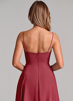 Azazie Elle Brautjungfernkleider Eine Linie Plissee Chiffon Kleid Granatapfelrot image2