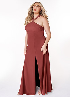Azazie Rue Bridesmaid Dresses Terracotta A-Line Halter Chiffon Dress image9