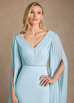 Azazie Ellsworth Mother of the Bride Dresses Sky Blue Column Pleated Stretch Crepe Dress image5