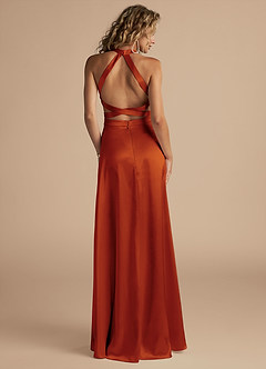 Azazie Clarice Bridesmaid Dresses Paprika A-Line High Neck Metallic Satin Dress image2