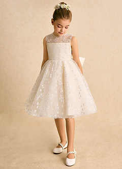 Azazie Snowdrop Flower Girl Dresses Champagne Ball-Gown Bow Tulle Dress image5