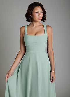 Azazie Azaria Bridesmaid Dresses Agave A-Line Corset Chiffon Dress image3