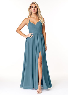 Azazie Dominic Abiti da Damigella Abito A-Line in Chiffon con Scollo a V a Pieghe Bermuda image1
