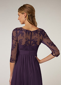 Azazie Tutu Mother of the Bride Dresses Plum A-Line Boatneck Lace Chiffon Dress image6