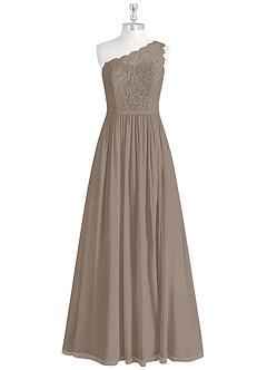 Azazie Demi Bridesmaid Dresses Taupe A-Line One Shoulder Chiffon Dress image9