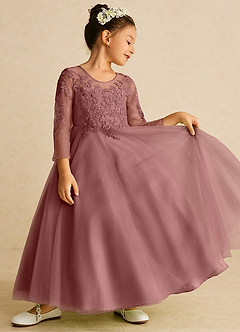 Azazie Precious Blumenmädchenkleider A-Linie Spitze Tüll Kleid Wüstenrose image2
