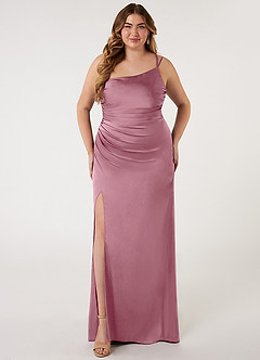 Azazie Eren Bridesmaid Dresses Vintage Mauve Mermaid One Shoulder Stretch Satin Dress image6