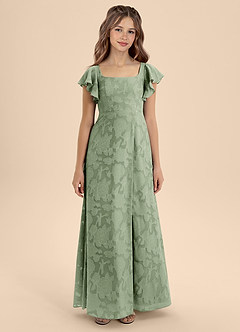 Azazie Bondi Junior A-Linie Schleifen Blumen-Burnout Kleid Staubiger Salbeigrün image5