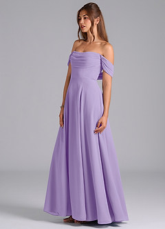 Azazie Almina Robes de demoiselle d'honneur Robe Trapèze Convertible en Mousseline de soie Épaule décolletée Lilas image6