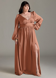 Azazie Norah Brautjungfernkleider A-Linie Stretch-Satin Kleid Bronzer image9