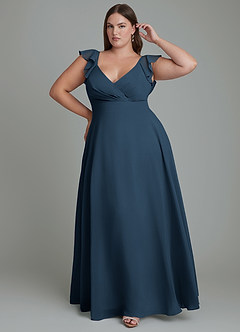 Azazie Leilani Brautjungfernkleider A-Linie Plissee Chiffon Kleid Dunkelmarine image2