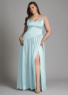 Azazie Francis Brautjungfernkleider A-Linie Korsett Stretch-Satin Kleid Wolke Blau image9