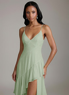 Azazie Elaina 신부 들러리 드레스 A라인 쉬폰 바닥 길이 드레스 image5