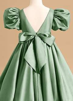 Azazie Jellybean vestidos de niña de las flores Vestido de Matcha de Satin Mate de Corte Princesa con Volante image5